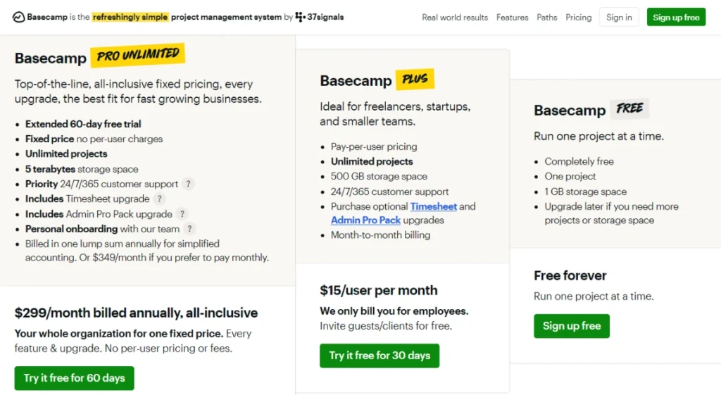 Basecamp Pricing