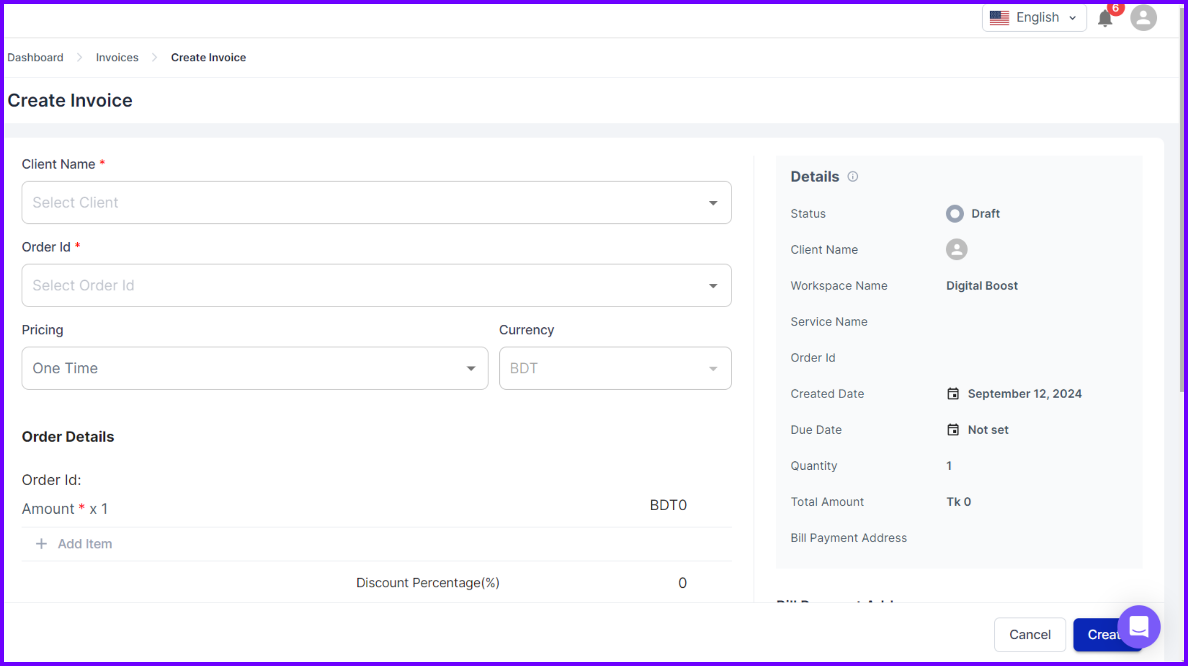 Agency Handy Create Invoice