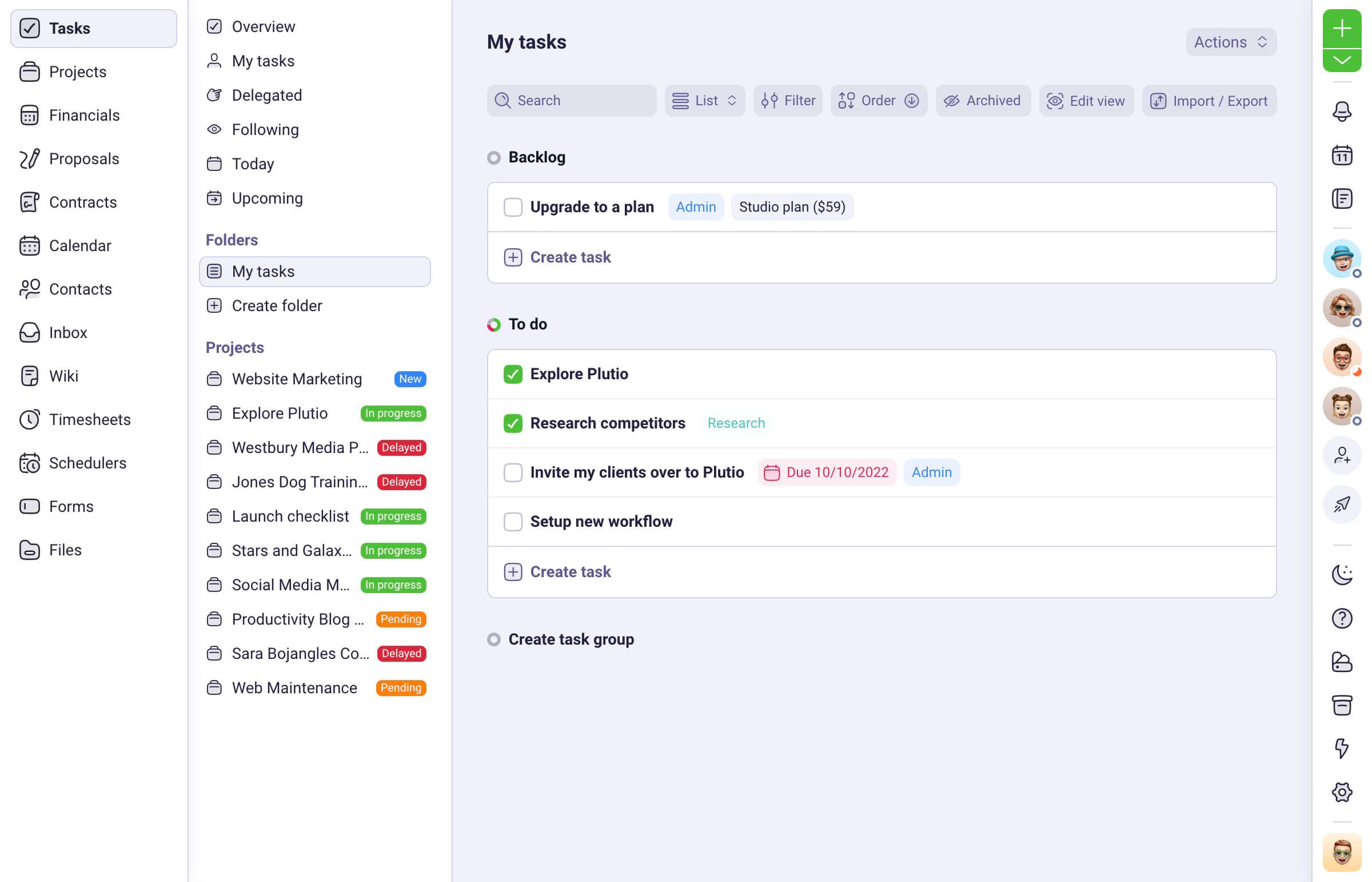 Plutio Tasks Management