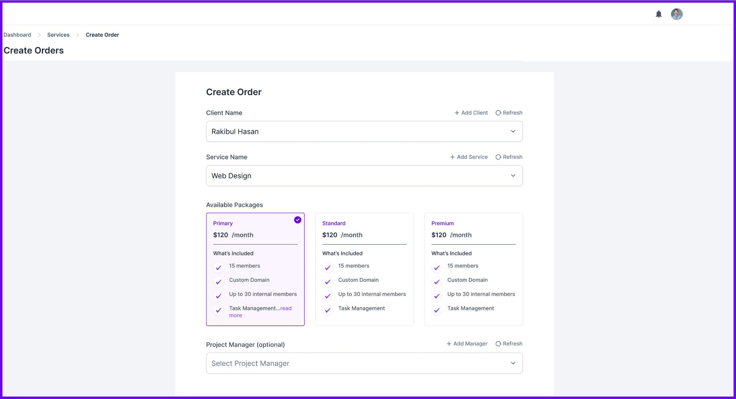Agency Handy Create Order