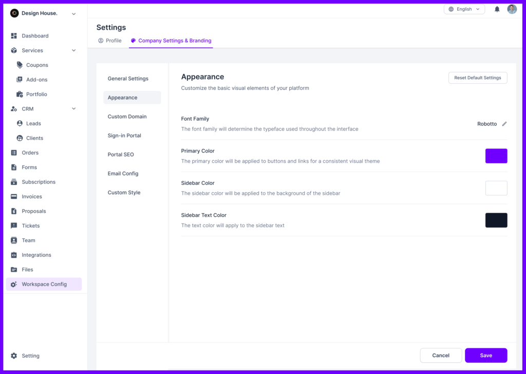 Agency Handy Workspace Config- Appearance