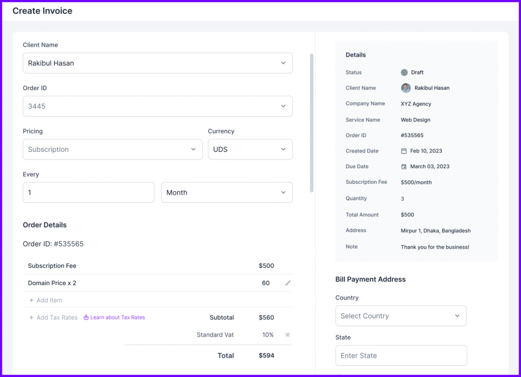 Agency Handy Invoice Creation