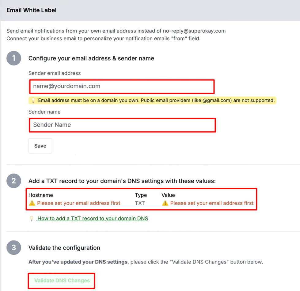 Add White label email 2