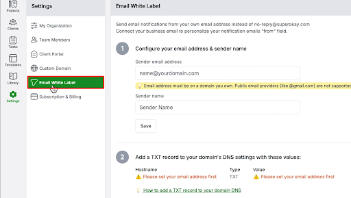 Add white label email 1