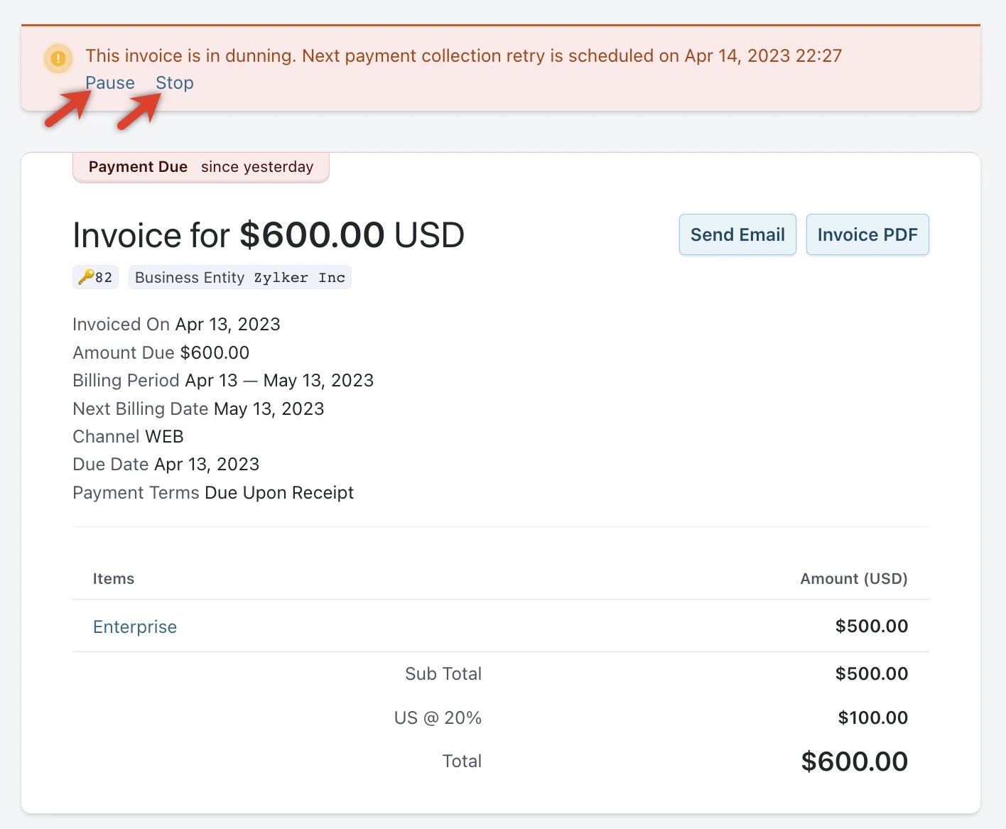 Chargebee manage dunning