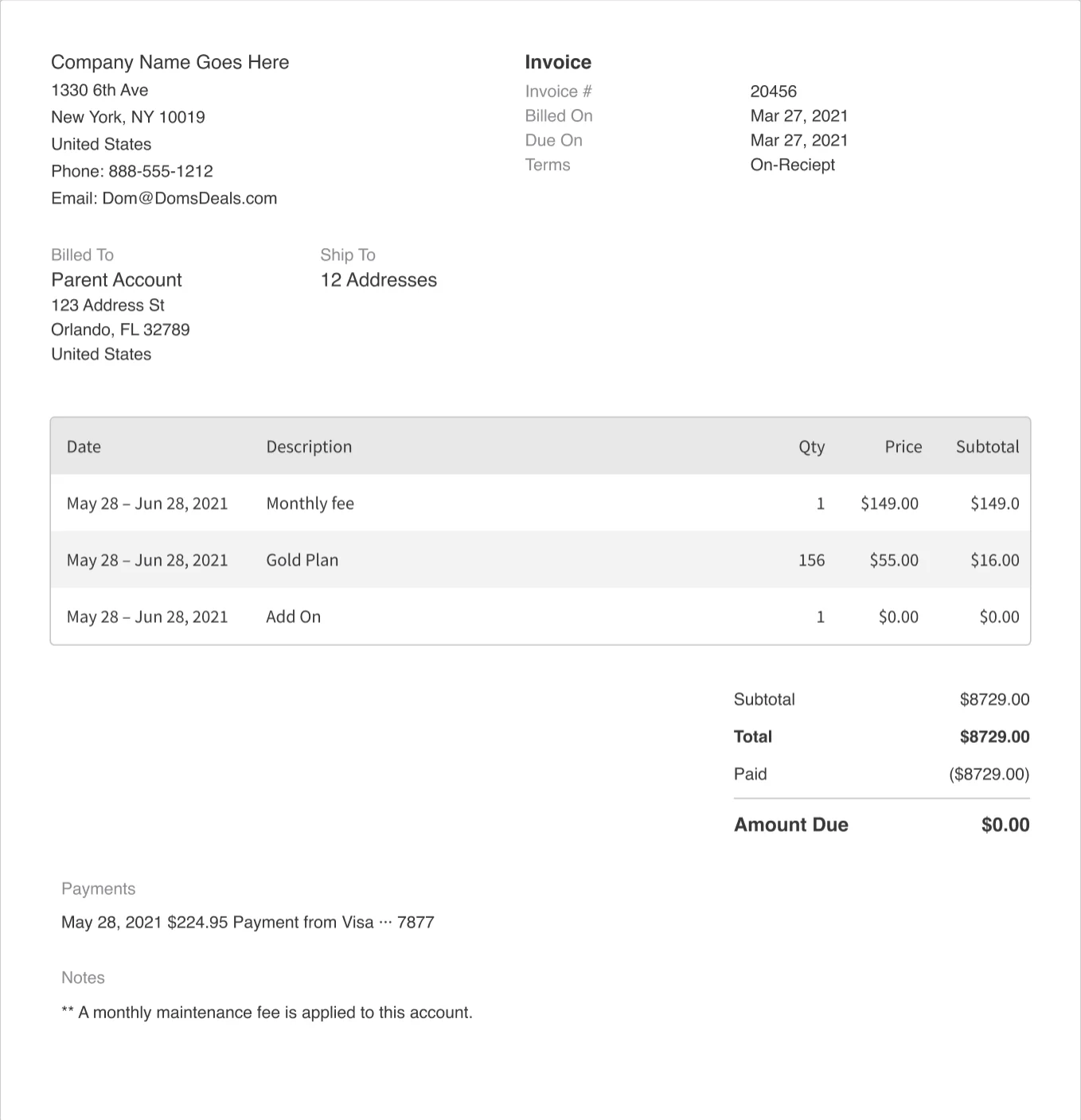 Recurly Automated Invoice