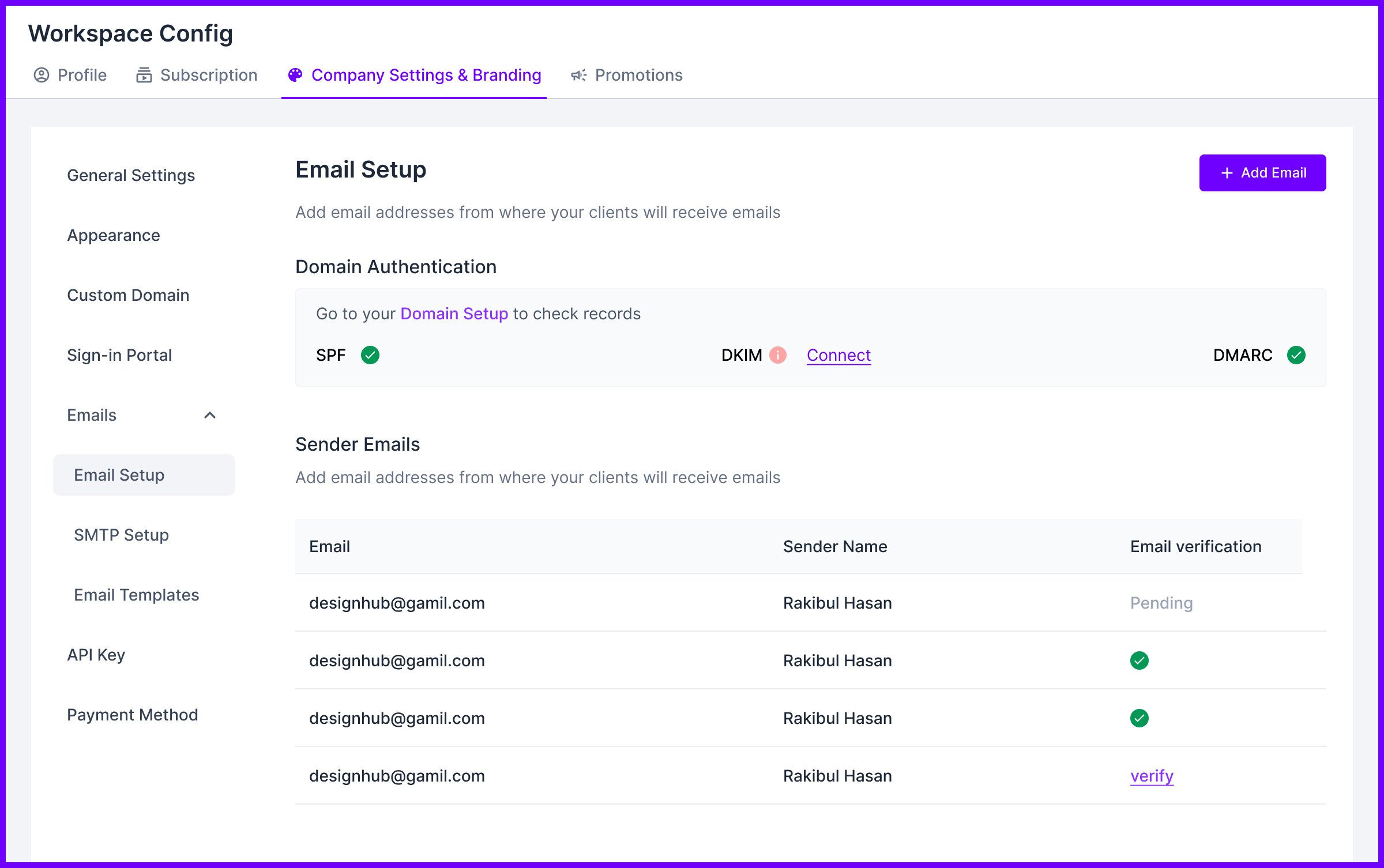 Email Config Email Setup