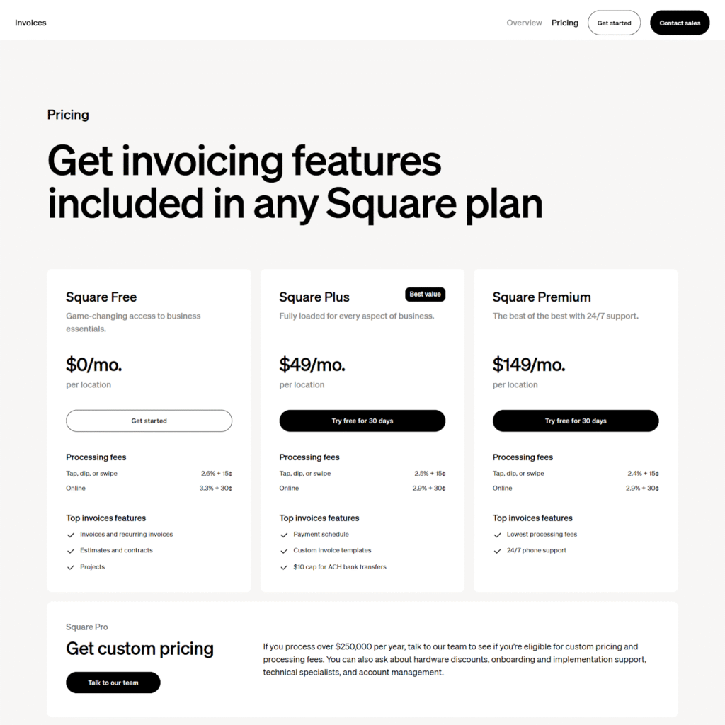 Square Invoices Pricing
