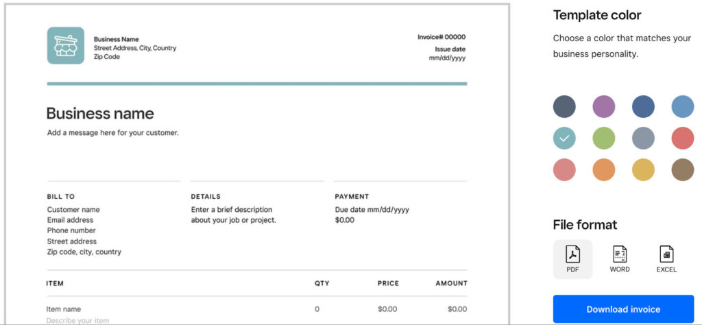 Square Invoices customizable invoice template