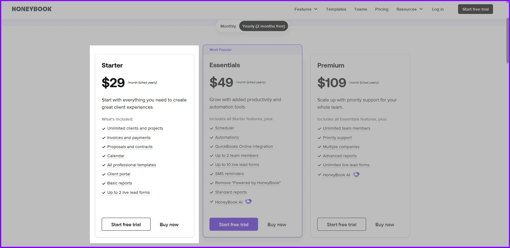 Honeybook Starter Plan