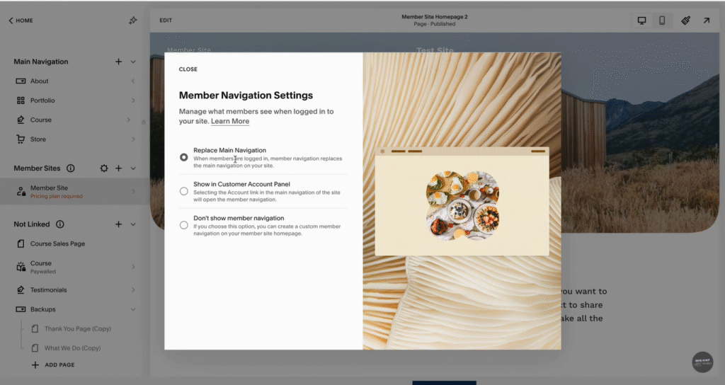 Member Navigation setup