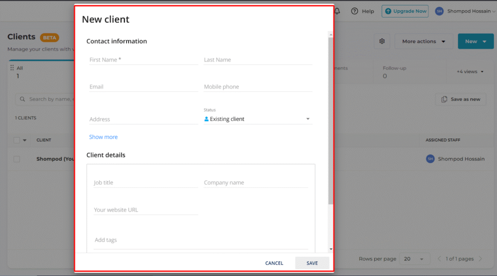 vcita new client contact info