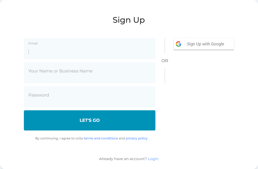 Vcita Sign up