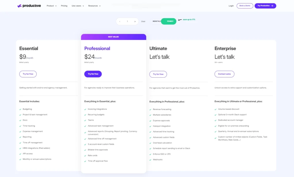 Productive io Pricing