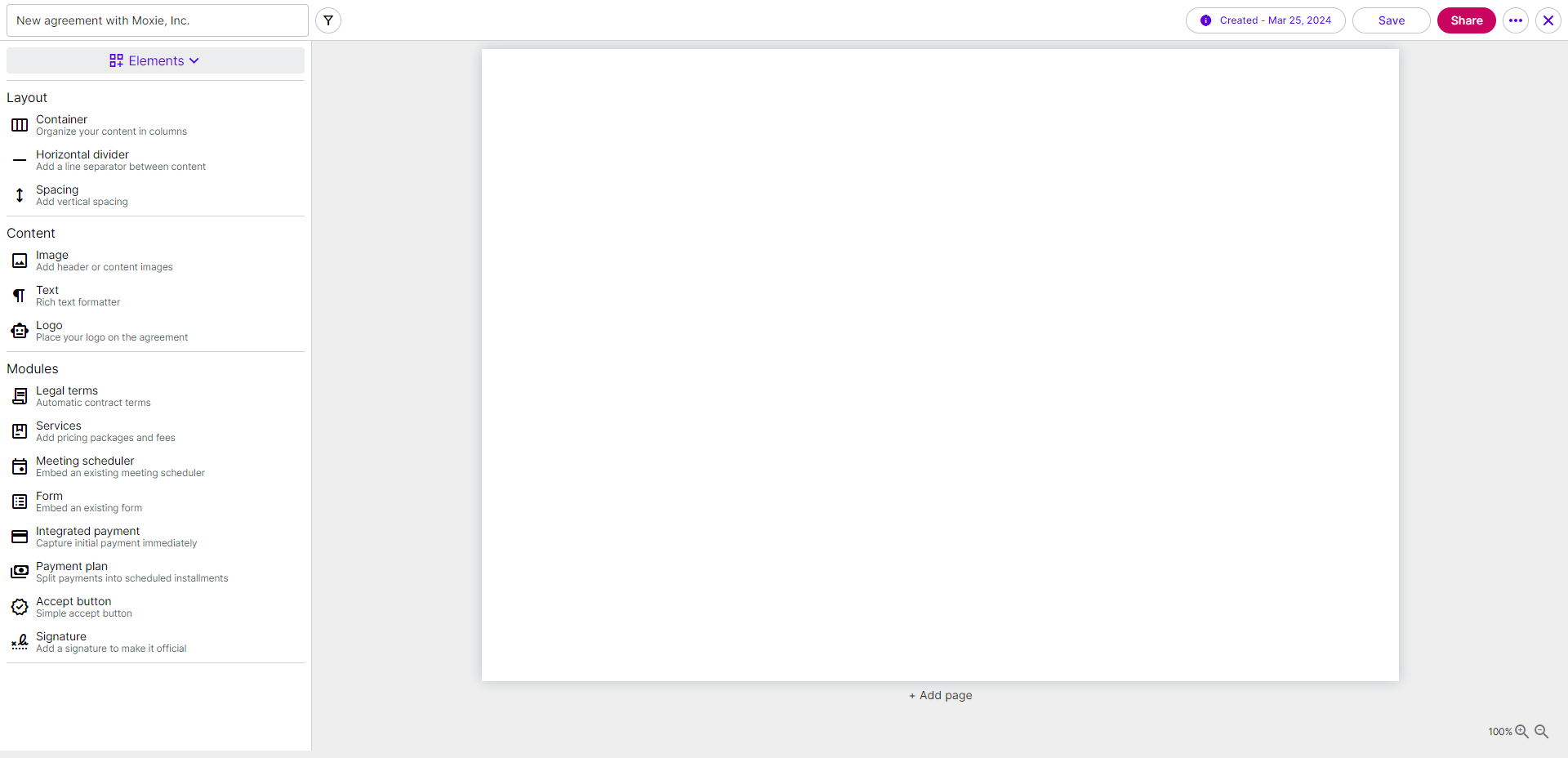 Moxie Custom Agreement Form