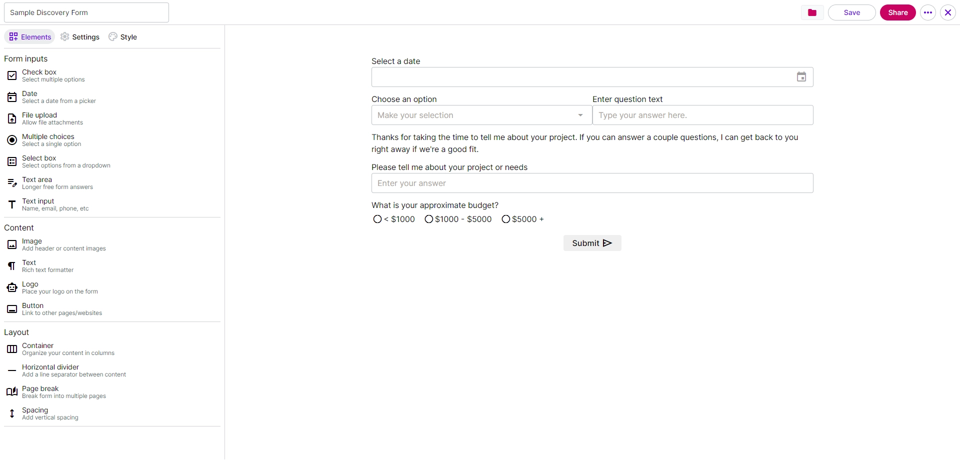 Moxie Discovery Form