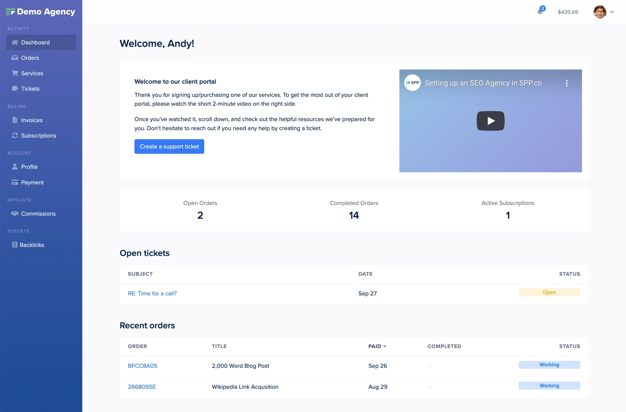 Service Provider Pro Client portal