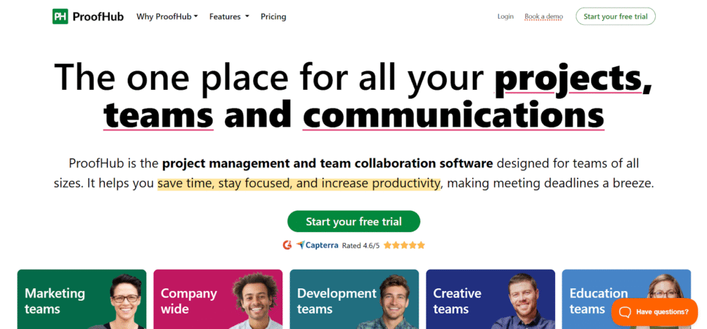 Proofhub homepage