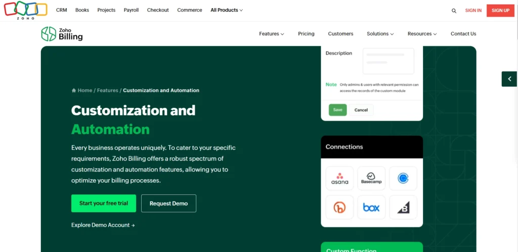 Zoho Subscription Homepage