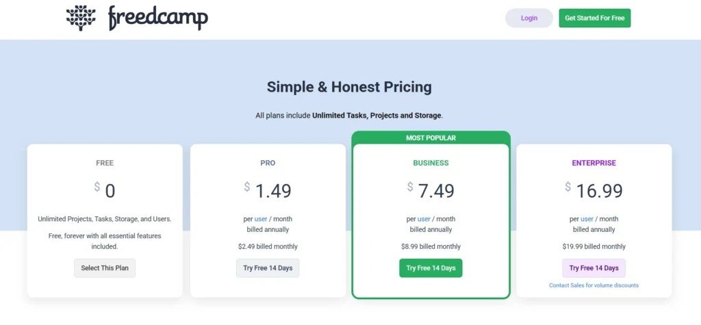 Freedcamp Pricing