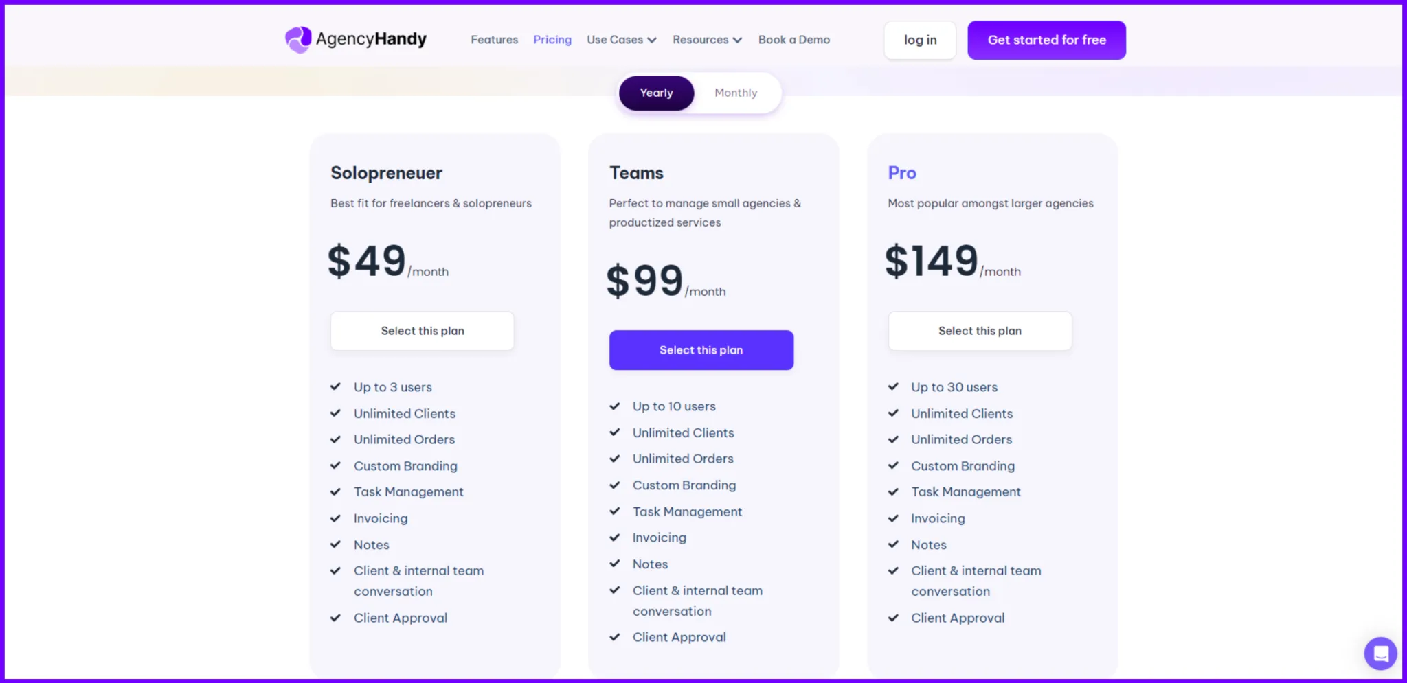 Agency Handy Pricing Plans