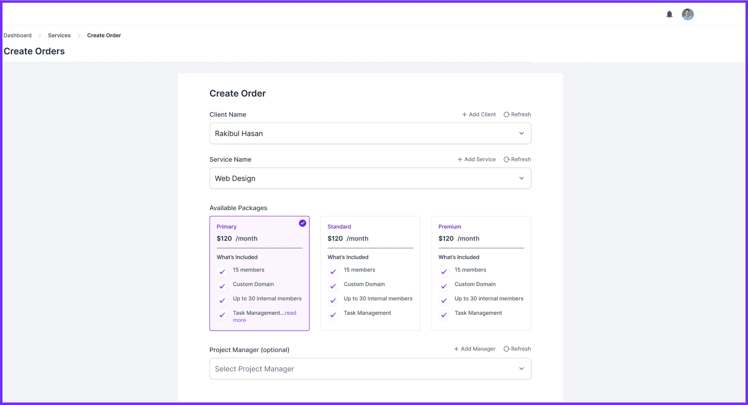 Agency Handy Create Order