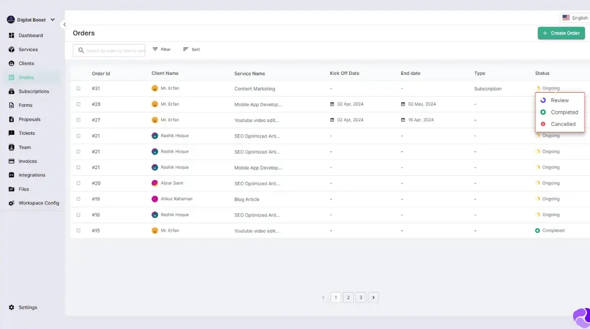 Agency Handy Orders Dashboard