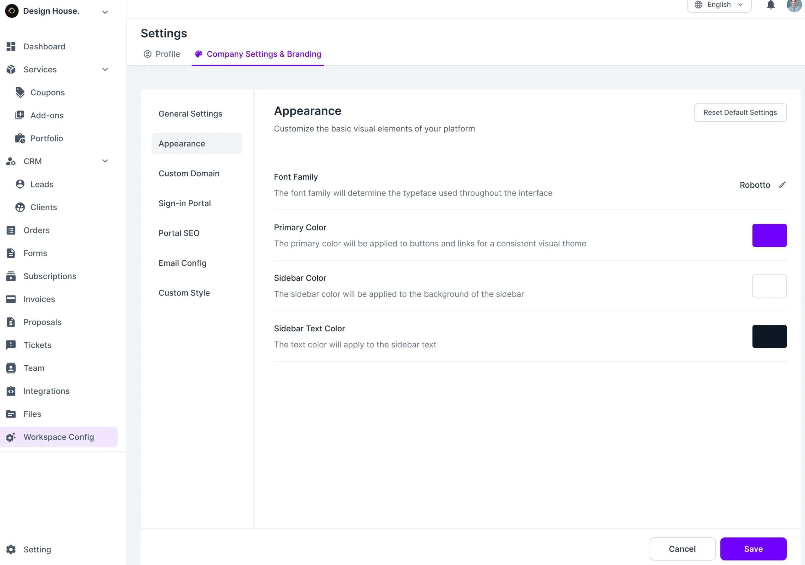 Agency Handy Workspace Config Appearance