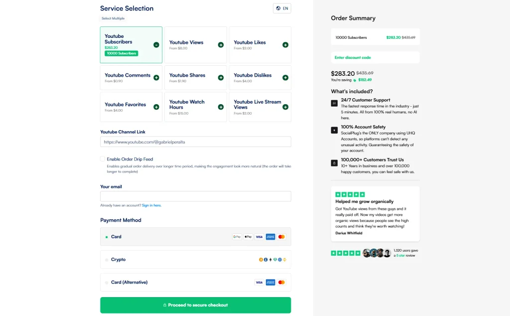 socialplug io Self service checkout page